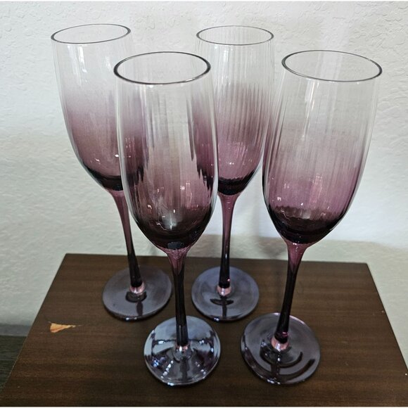 Spode Kingsley Champagne Flutes Glasses 10" set-4  toasting pink fade out straig - Picture 3 of 10